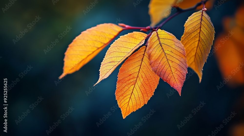 A leaf up-close on a tree branch, background of nearby leaves softly blurred A leaf up-close on a tree branch, background of nearby leaves softly blurred