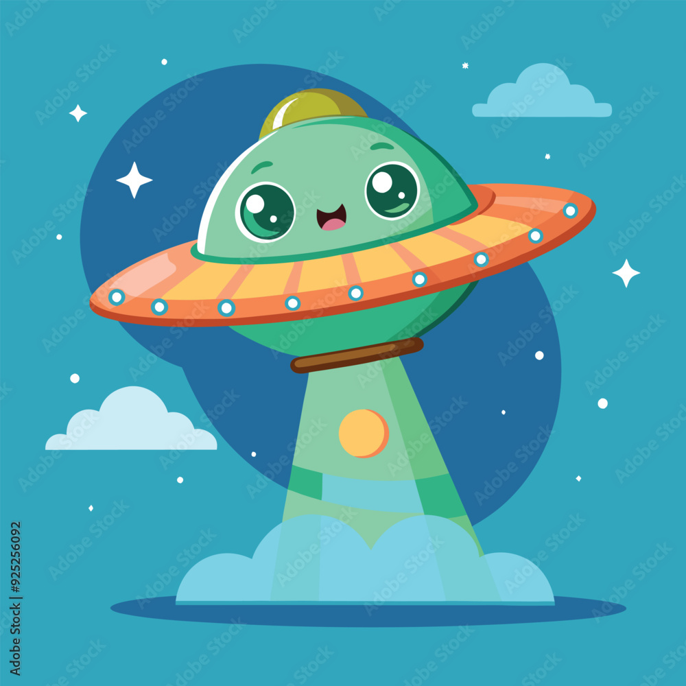 Cute Alien Flying With Spaceship UFO Cartoon . Cute Alien Flying With Spaceship UFO Cartoon .
