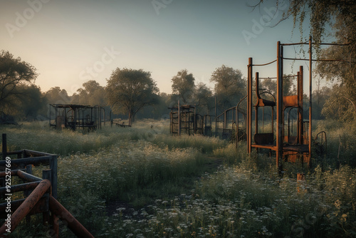 Abandoned Playground in Overgrown Field photo