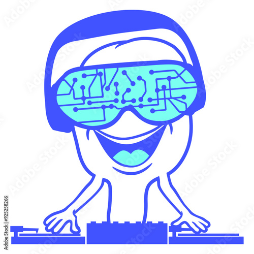 Music Party Microchip Pattern Nerd Geek Data Computer DJ Clubbers Raver comic humor cartoon Sunglasses Headphone cool techno dance fun electro sounds lovers like disco rave club festival concert	