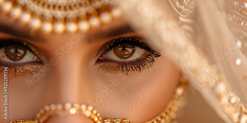 a beautiful Indian bride is in traditional Indian costume with Kundan jewellery, romantic