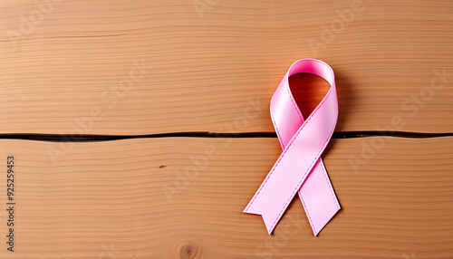 pink ribbon on wood.  breast cancer awareness. concept healthcare and medicine isolated with white highlights, png photo