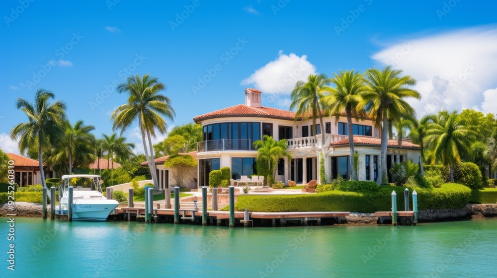 Exterior photo from a property on luxury islands for investment. Neural network ai generated art Exterior photo from a property on luxury islands for investment. Neural network ai generated art