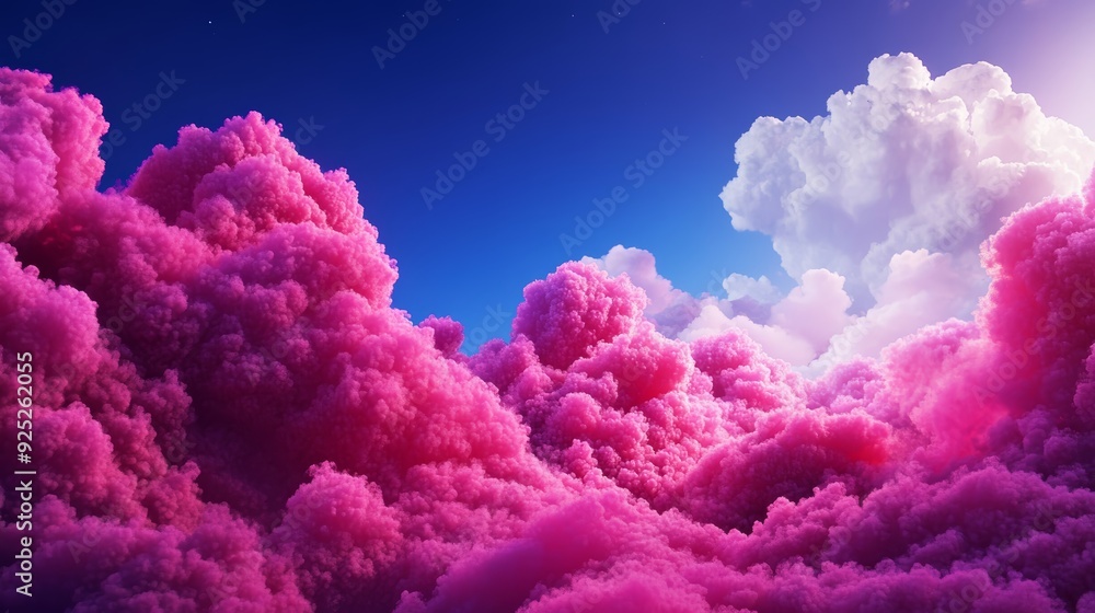 Vibrant pink clouds against a stunning blue sky, creating a surreal, dreamlike atmosphere perfect for artistic projects. Vibrant pink clouds against a stunning blue sky, creating a surreal, dreamlike atmosphere perfect for artistic projects.