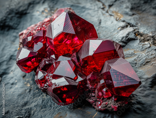 Garnet is a red gemstone symbolizing passion, protection, and vitality, often used in jewelry and healing. photo