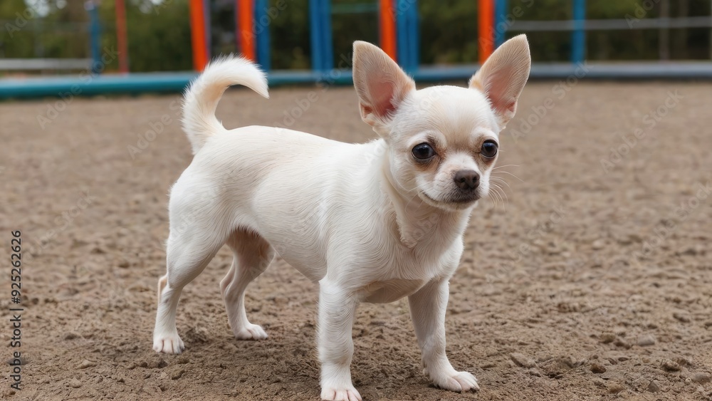 Cream smooth coat chihuahua dog in the playground Cream smooth coat chihuahua dog in the playground