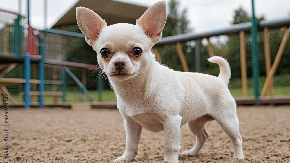 Cream smooth coat chihuahua dog in the playground Cream smooth coat chihuahua dog in the playground