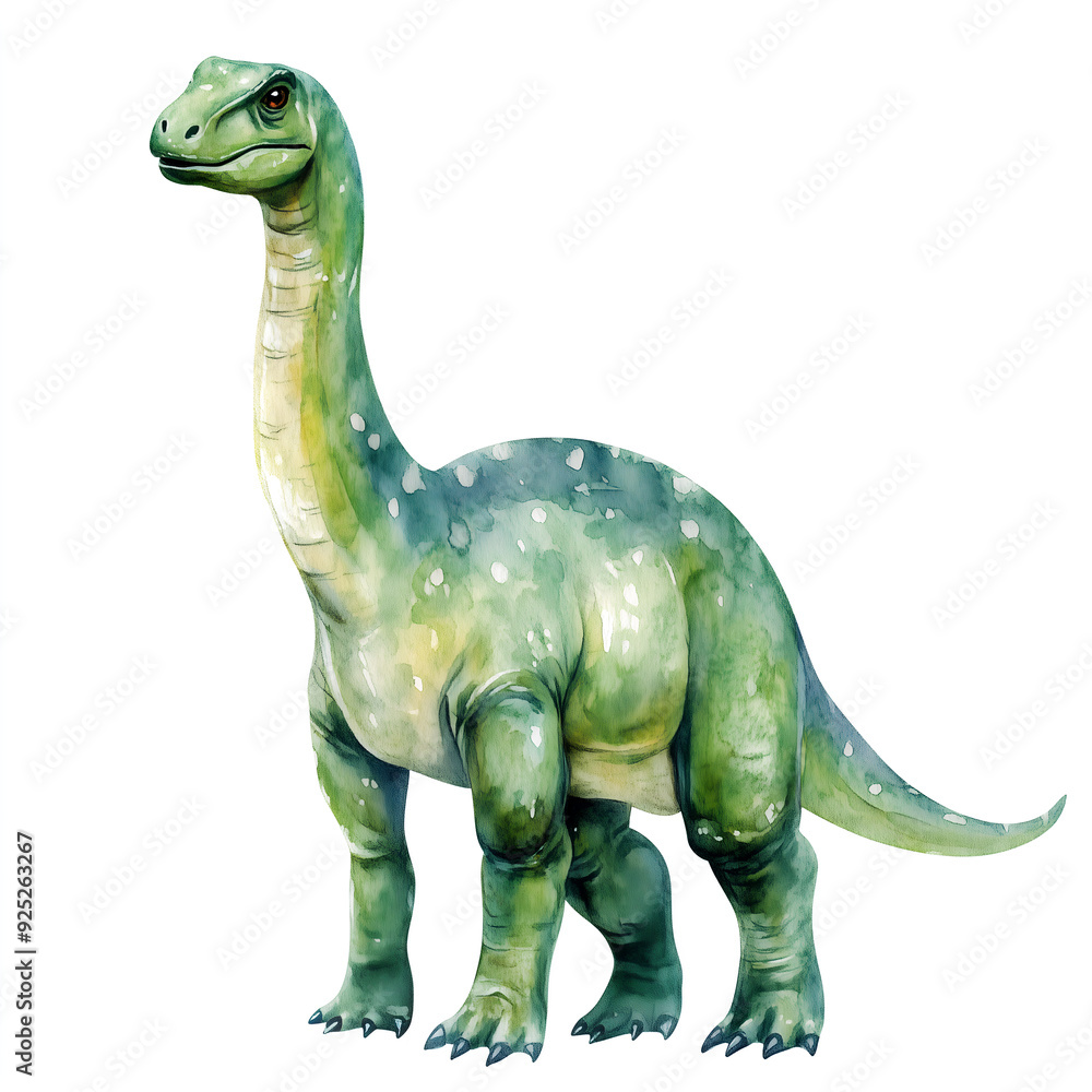Fototapeta premium Dinosaur. Brontosaurus. Watercolor illustration, isolated on white background.