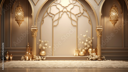 generated Illustration mosque element in ornate arabic, Islamic architecture style interior.