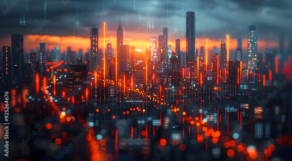 Futuristic Cityscape with Red Lights Illustration Futuristic Cityscape with Red Lights Illustration
