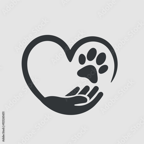 Heart Shape with Pet Footprint. Hand Holding Heart Shape.
