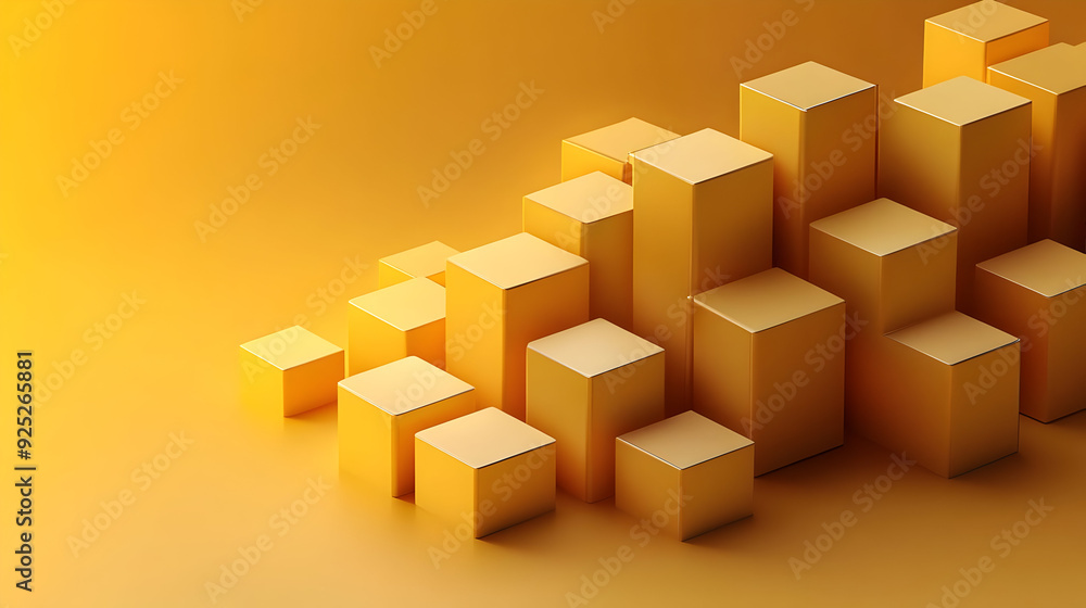 A collection of yellow geometric shapes arranged in varying heights on a gradient background. A collection of yellow geometric shapes arranged in varying heights on a gradient background.