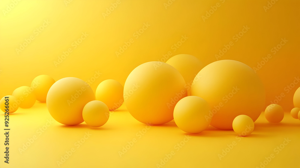 A collection of yellow spheres of varying sizes on a matching yellow background. A collection of yellow spheres of varying sizes on a matching yellow background.