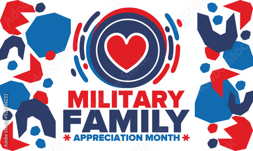 National Military Family Month in United States. Celebrate annual in November. Thank you for military family. Patriotic american elements. Poster, card, banner, background. Vector illustration
