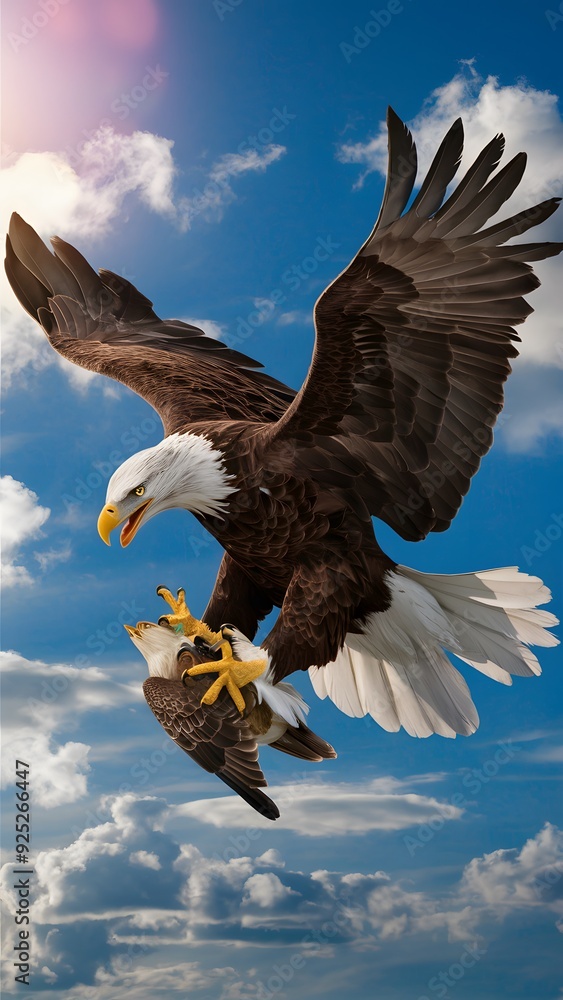 Bald Eagle Flying in Blue Sky with Prey in Talons, Real Photo, Pattern Background, Wallpaper, Cover and Screen for Smartphone, Cell Phone, Computer, Laptop Bald Eagle Flying in Blue Sky with Prey in Talons, Real Photo, Pattern Background, Wallpaper, Cover and Screen for Smartphone, Cell Phone, Computer, Laptop