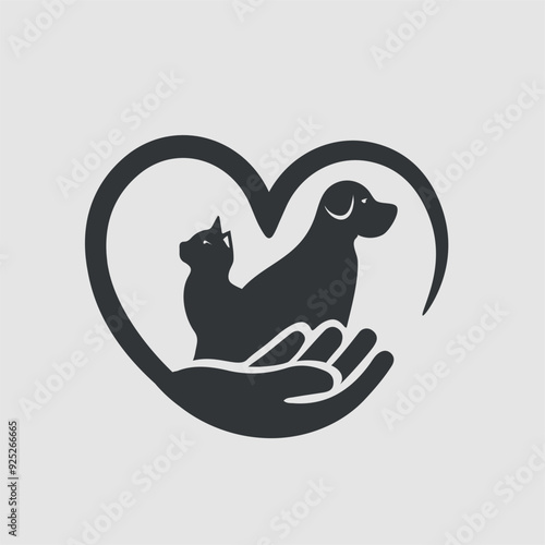 Pets, Dog, Cat, Mouse and Bird in Giant Protective Hand
