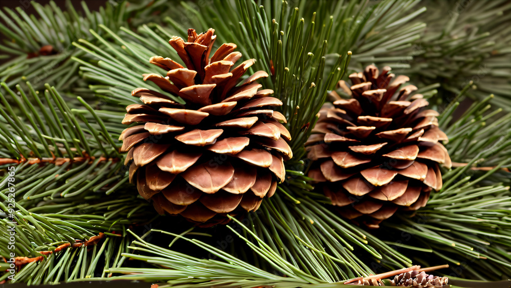 Symmetry of nature: Ornamental conical shape of pine cones in organic textures with winter shades for a holiday landscape. Symmetry of nature: Ornamental conical shape of pine cones in organic textures with winter shades for a holiday landscape.