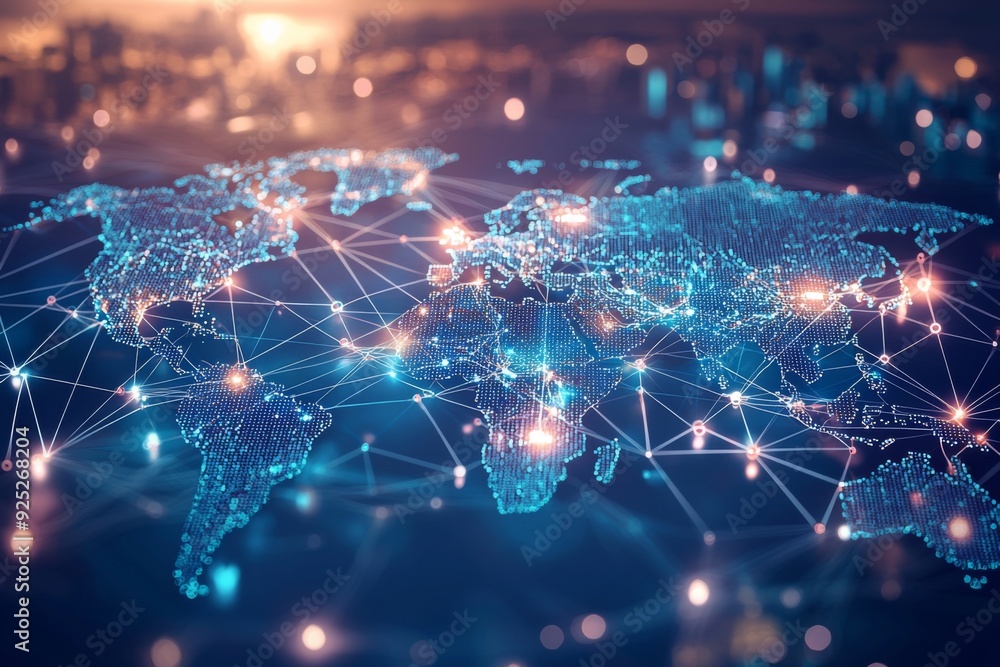 Fototapeta premium Global Digital Business Network Connection Illustration created with Generative AI