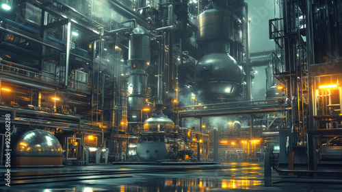 High-tech oil refinery with automated processes and robots