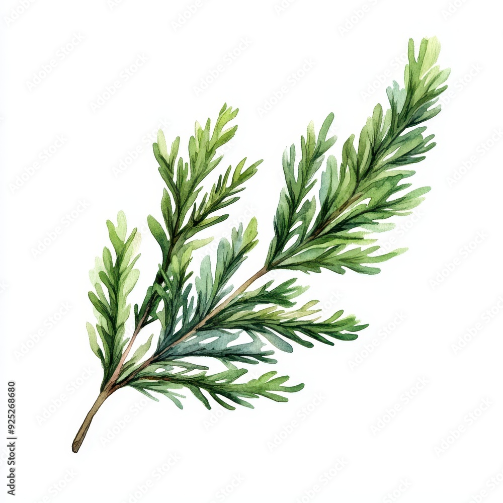 Naklejka premium Watercolor Green Branch.