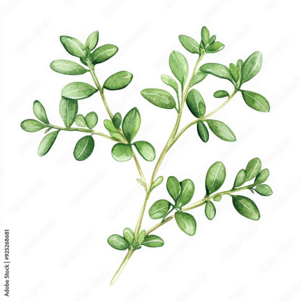 Green Thyme Sprig Watercolor Illustration. Green Thyme Sprig Watercolor Illustration.