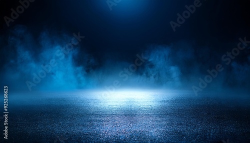 Wallpaper Mural The dark stage shows, dark blue background, an empty dark scene, neon light, spotlights The asphalt floor and studio room with smoke float up the interior  Torontodigital.ca