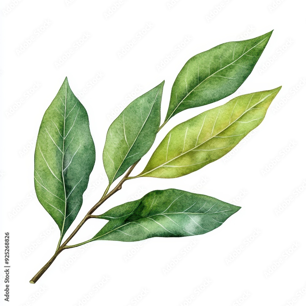 Watercolor Bay Leaf Branch.