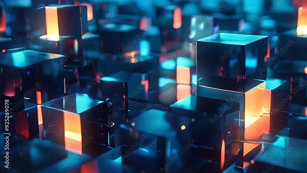 Abstract geometric blocks on dark background_4 Generative AI Abstract geometric blocks on dark background_4 Generative AI