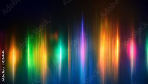 Vibrant Spectrum of Radiant Light Beams. Dynamic Display of Multicolored Waves in Motion on a Dark Background, Energy Flow Beauty of Refracted Light in Abstract Form. Poster Banner Wallpaper