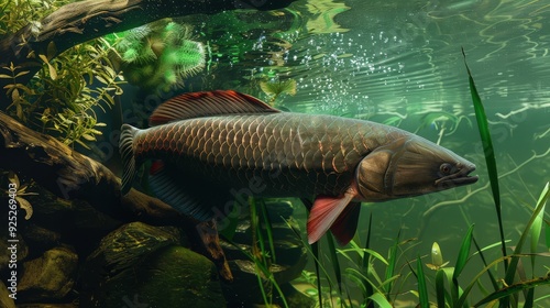 Arowana Fish in a Lush Underwater Habitat