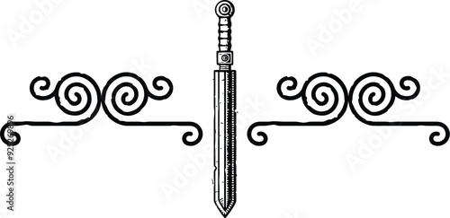 Seamless Celtic Spiral Line and Roman Sword Border
