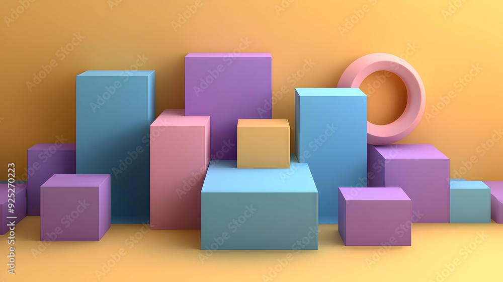 A colorful arrangement of geometric shapes in a minimalist style on a gradient background. A colorful arrangement of geometric shapes in a minimalist style on a gradient background.