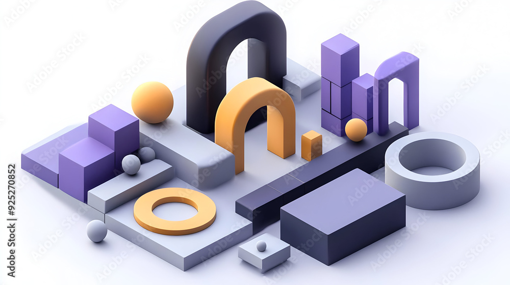 A colorful arrangement of geometric shapes in various sizes and colors on a light background. A colorful arrangement of geometric shapes in various sizes and colors on a light background.