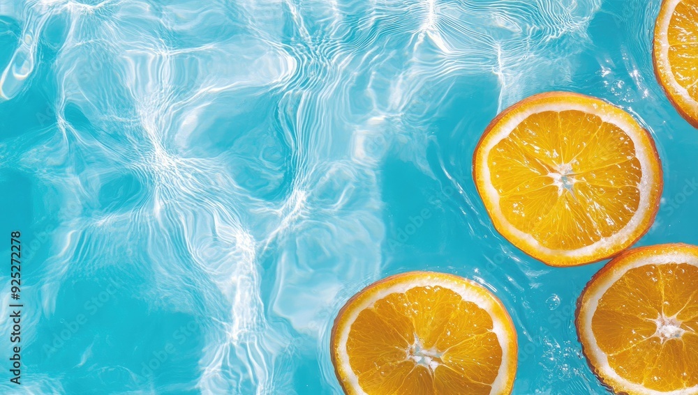Orange slices floating in turquoise water. Orange slices floating in turquoise water.