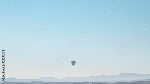 A vast, clear sky with a single hot air balloon floating peacefully above, capturing the serenity of open space.