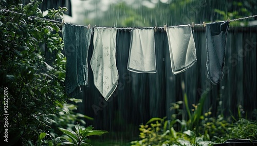 Wallpaper Mural Clothes drying on a line in the rain. Torontodigital.ca