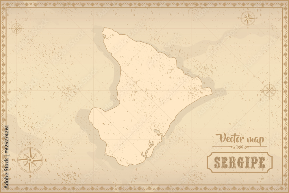 Fototapeta premium Map of Sergipe in the old style, brown graphics in retro fantasy style. Federative units of Brazil.