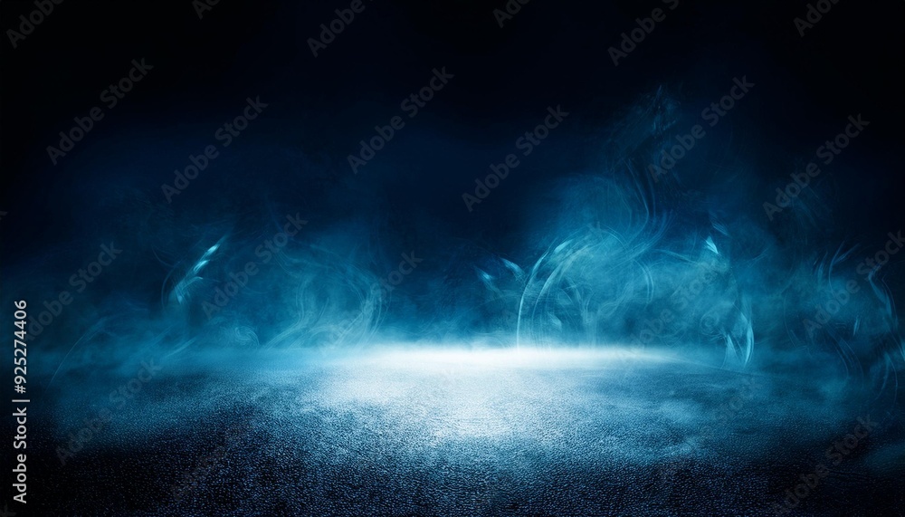 Abstract image of dark room concrete floor. Black room or stage background for product placement.Panoramic view of the abstract fog. White Abstract image of dark room concrete floor. Black room or stage background for product placement.Panoramic view of the abstract fog. White