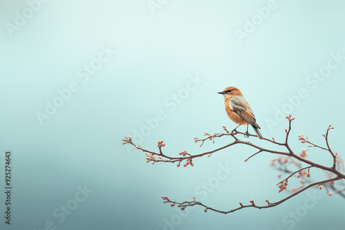 A bird perching on a branch copy space