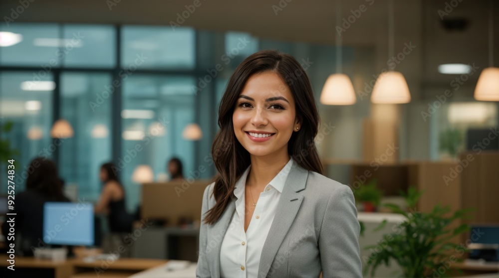 Joyful lady in current office atmosphere Joyful lady in current office atmosphere