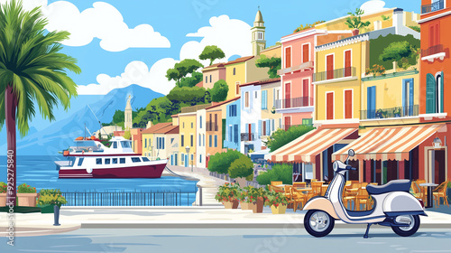 capture the cheerful and picturesque essence of traditional Italian settings with a 
Vespa scooter, perfect for creating bright and inviting illustrations.
 photo