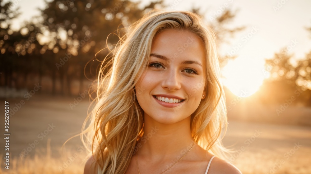 Joyful woman illuminated by golden glow Joyful woman illuminated by golden glow