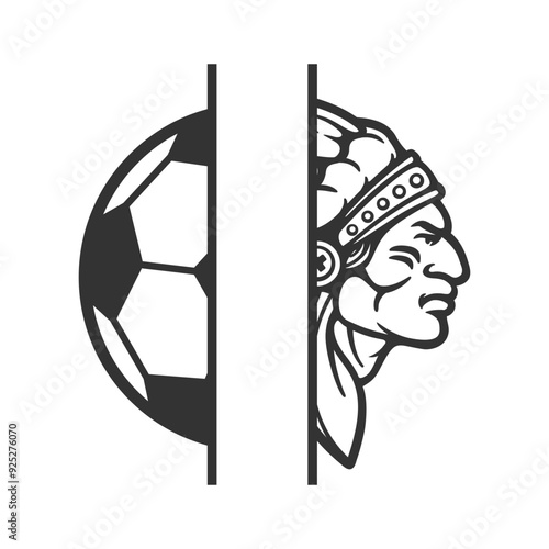 Indian Soccer Illustration Clip Art Design Shape. Chief Team School Mascot Silhouette Icon Vector.	