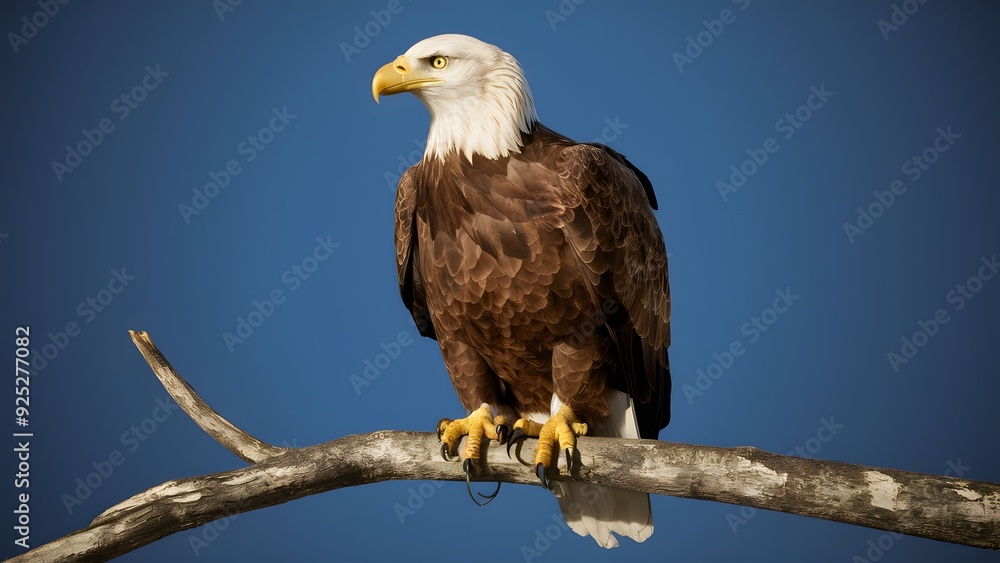 Bald Eagle Perched on Branch, with Blue Background, Realistic Photo, Standard Background, Wallpaper, Cover and Screen for Smartphone, Cell Phone, Computer, Laptop Bald Eagle Perched on Branch, with Blue Background, Realistic Photo, Standard Background, Wallpaper, Cover and Screen for Smartphone, Cell Phone, Computer, Laptop