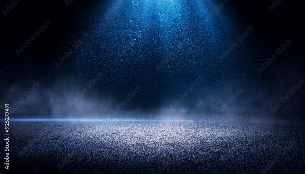 A dark empty street, dark blue background, an empty dark scene, neon light, spotlights The asphalt floor and studio room with smoke float up the interior A dark empty street, dark blue background, an empty dark scene, neon light, spotlights The asphalt floor and studio room with smoke float up the interior