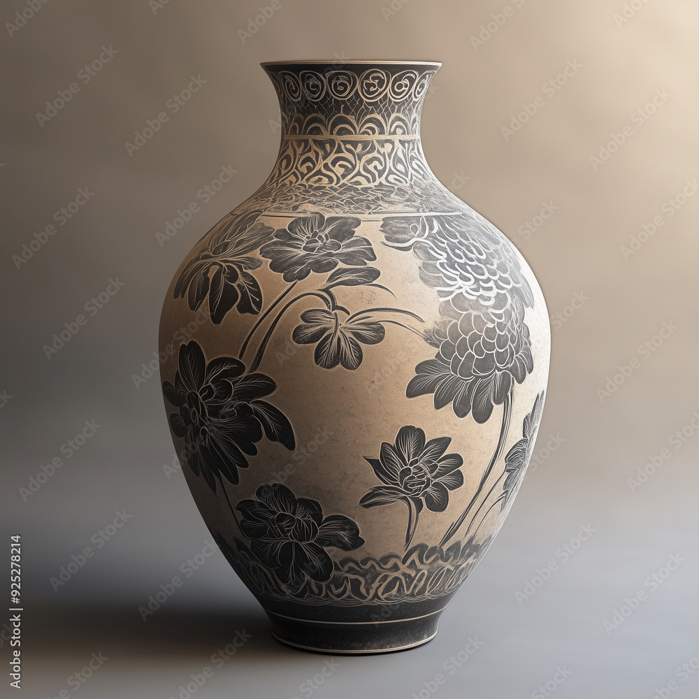 The close-up of a traditional Japanese vase with subtle color variations adding depth to this stunning creation The close-up of a traditional Japanese vase with subtle color variations adding depth to this stunning creation