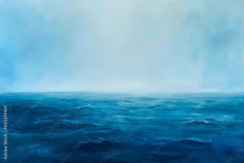 A painting depicting a large body of water with oceanic hues blending seamlessly in a vast expanse, Oceanic hues blending seamlessly in a vast expanse