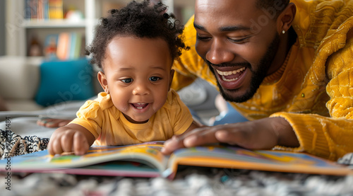 Happy Father and Son Reading Together - Photo