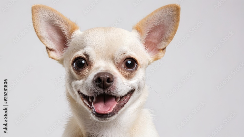 Portrait of Cream smooth coat chihuahua dog on grey background Portrait of Cream smooth coat chihuahua dog on grey background