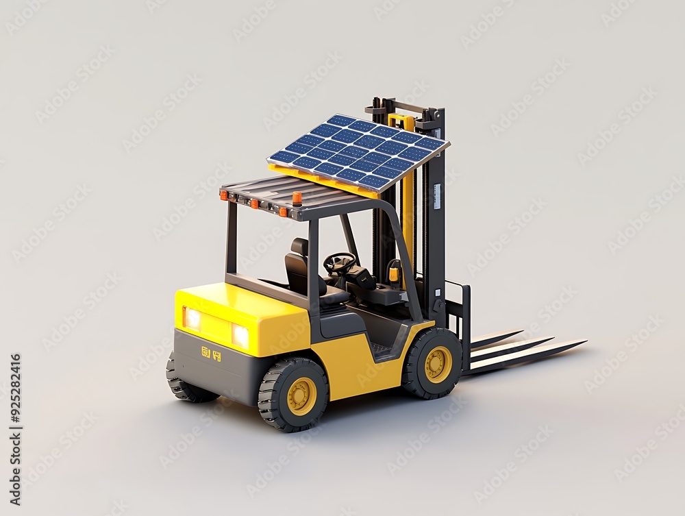 Yellow Forklift with Solar Panel on Top Yellow Forklift with Solar Panel on Top
